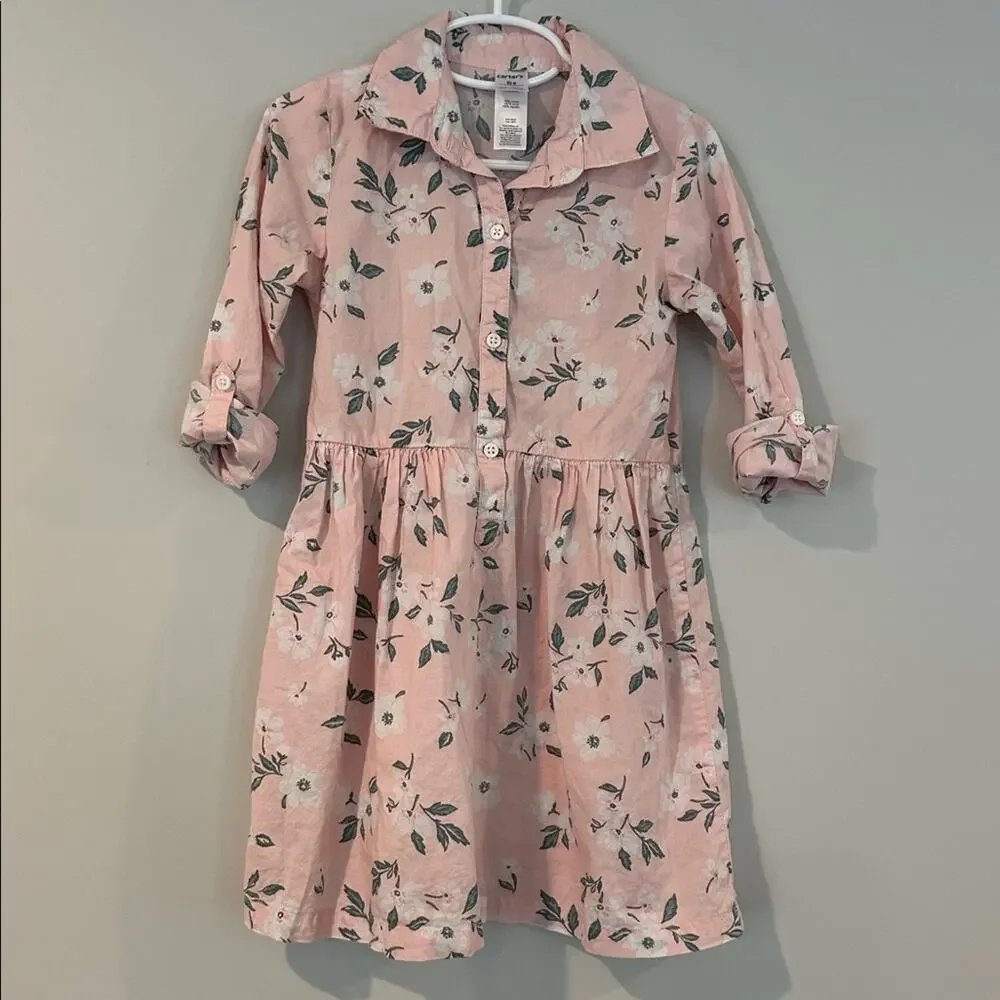 Carter’s 5T‎ Pink Floral Long Sleeve Collared Cotton Dress